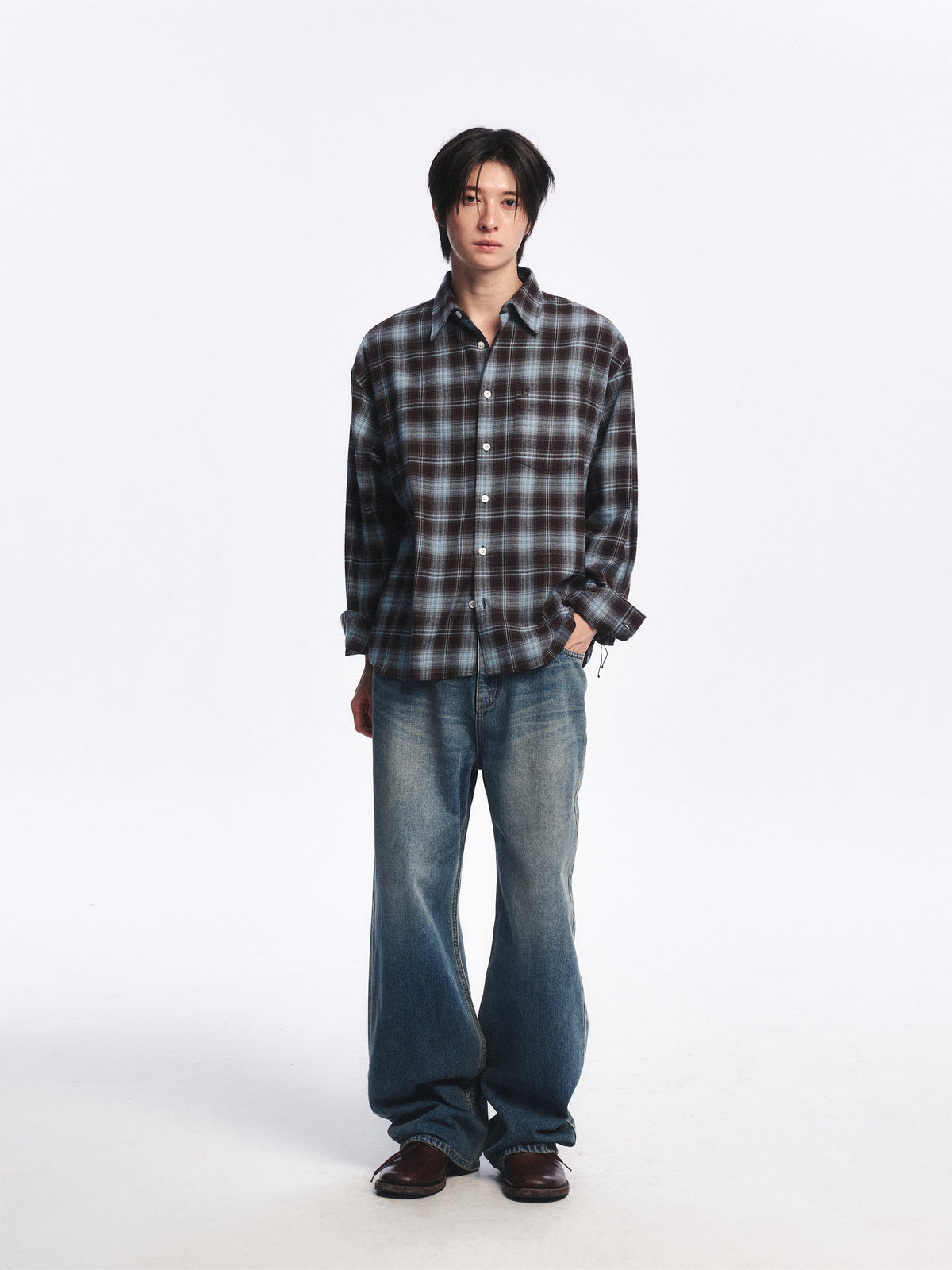 Low Classic Oversized Lc Flannel Checked Shirt Brown