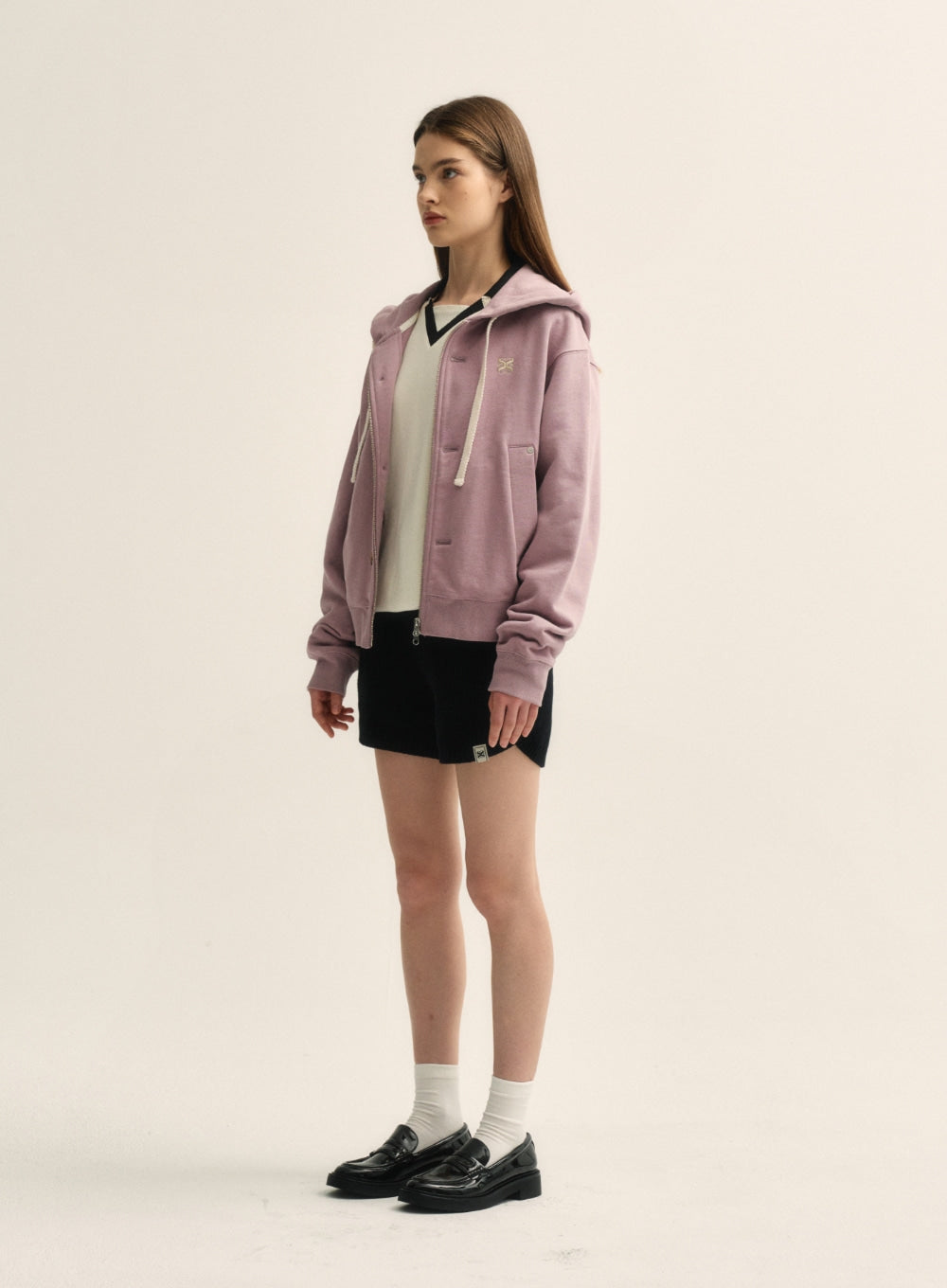 [satur] (W) Teo Cotton All Day Hood Zip-up - Vintage Rose