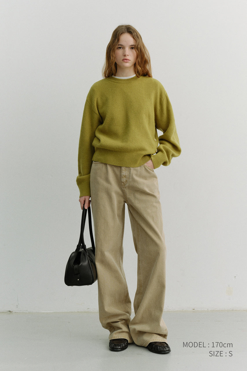 Dunst Unisex Buttoned Crewneck Sweater Olive