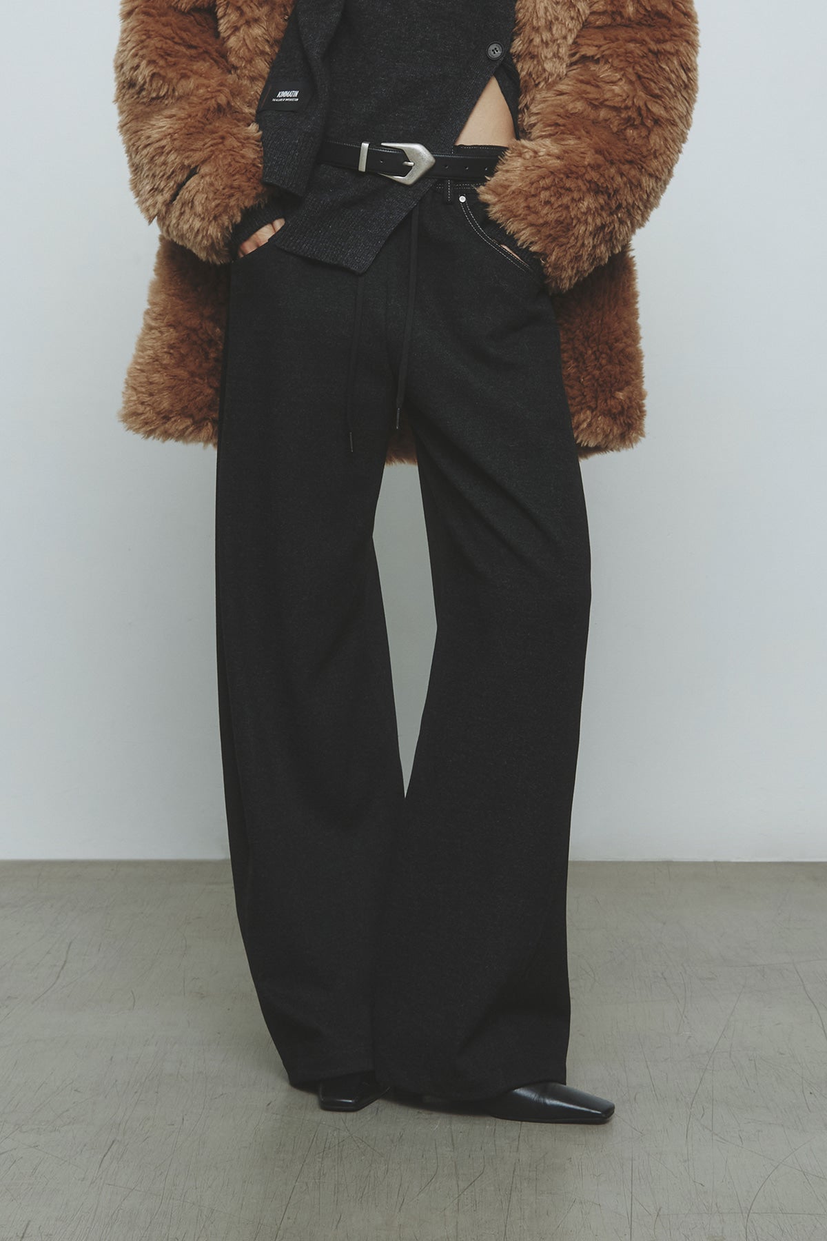 Matinkim Blended Wool Curved Banding Pants IN Black