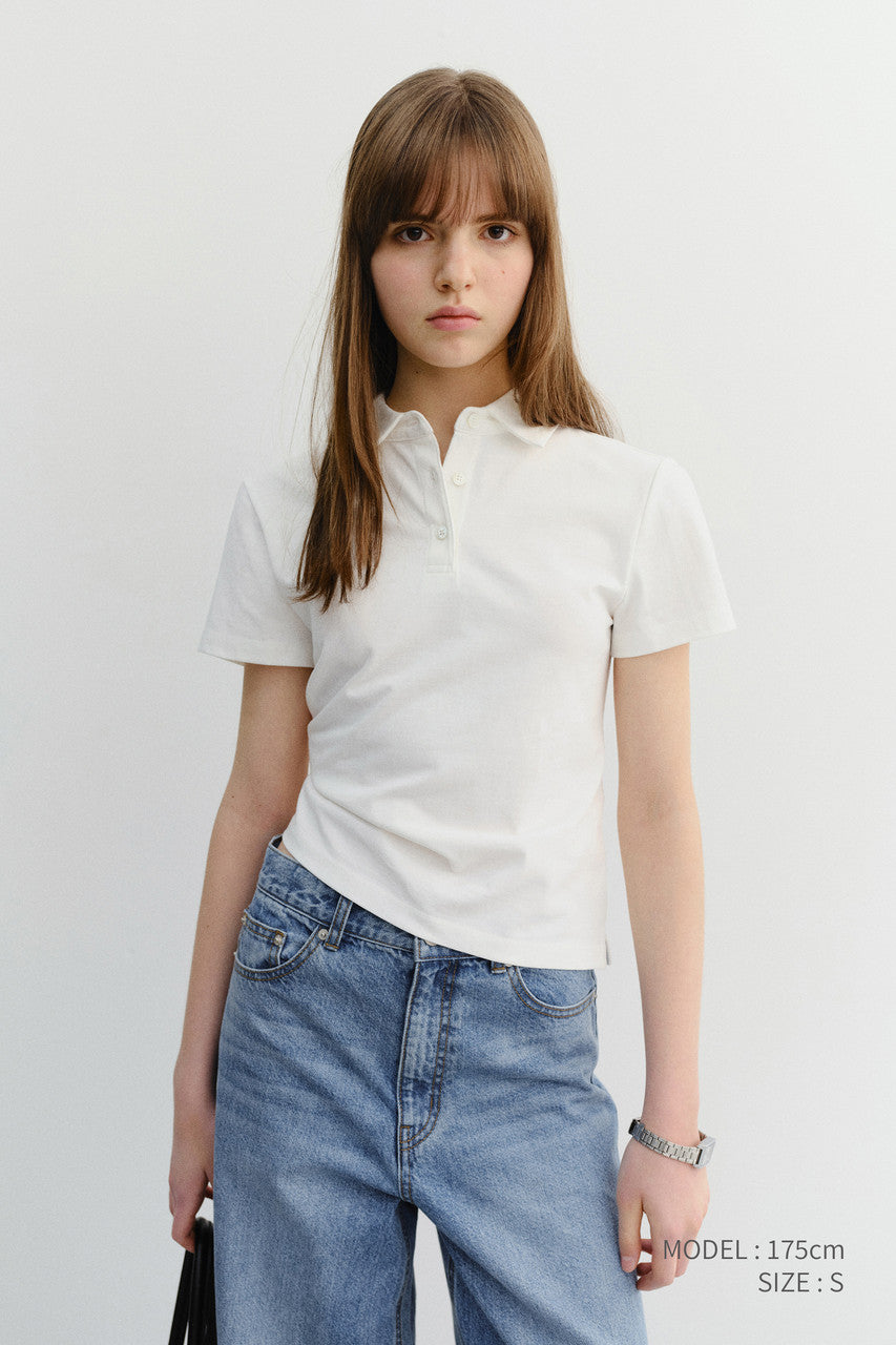 Dunst Cropped Slim Collared T-Shirt White