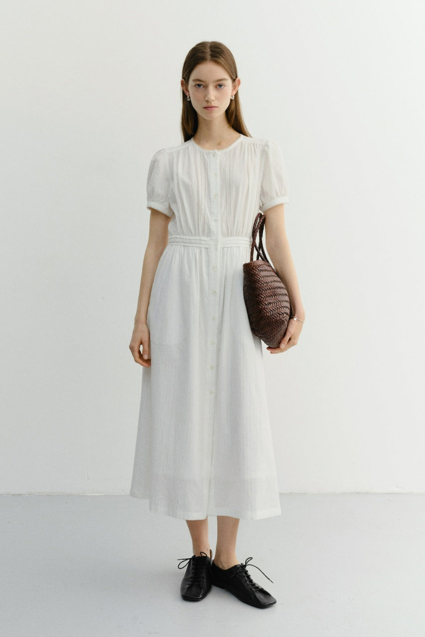 Dunst Maxi Shirring Half Sleeve Dress Ivory