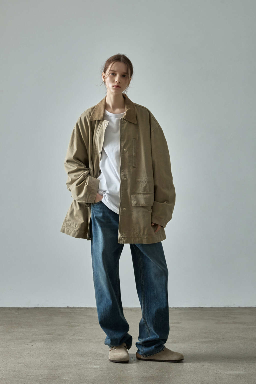 Facade Pattern Cotton Utility Jacket khaki beige