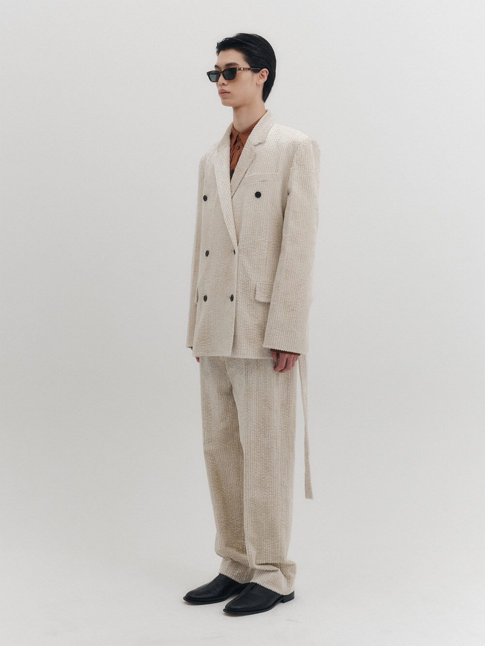 EENK Belted Double-Breasted Blazer - Ivory
