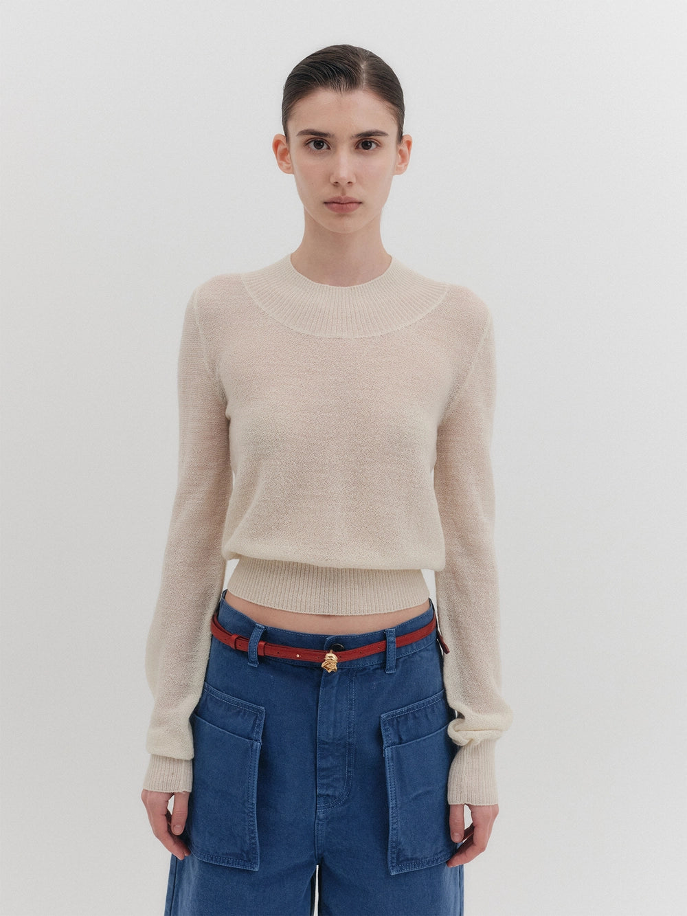 EENK Sheer Long Sleeve Knitwear Top - Cream