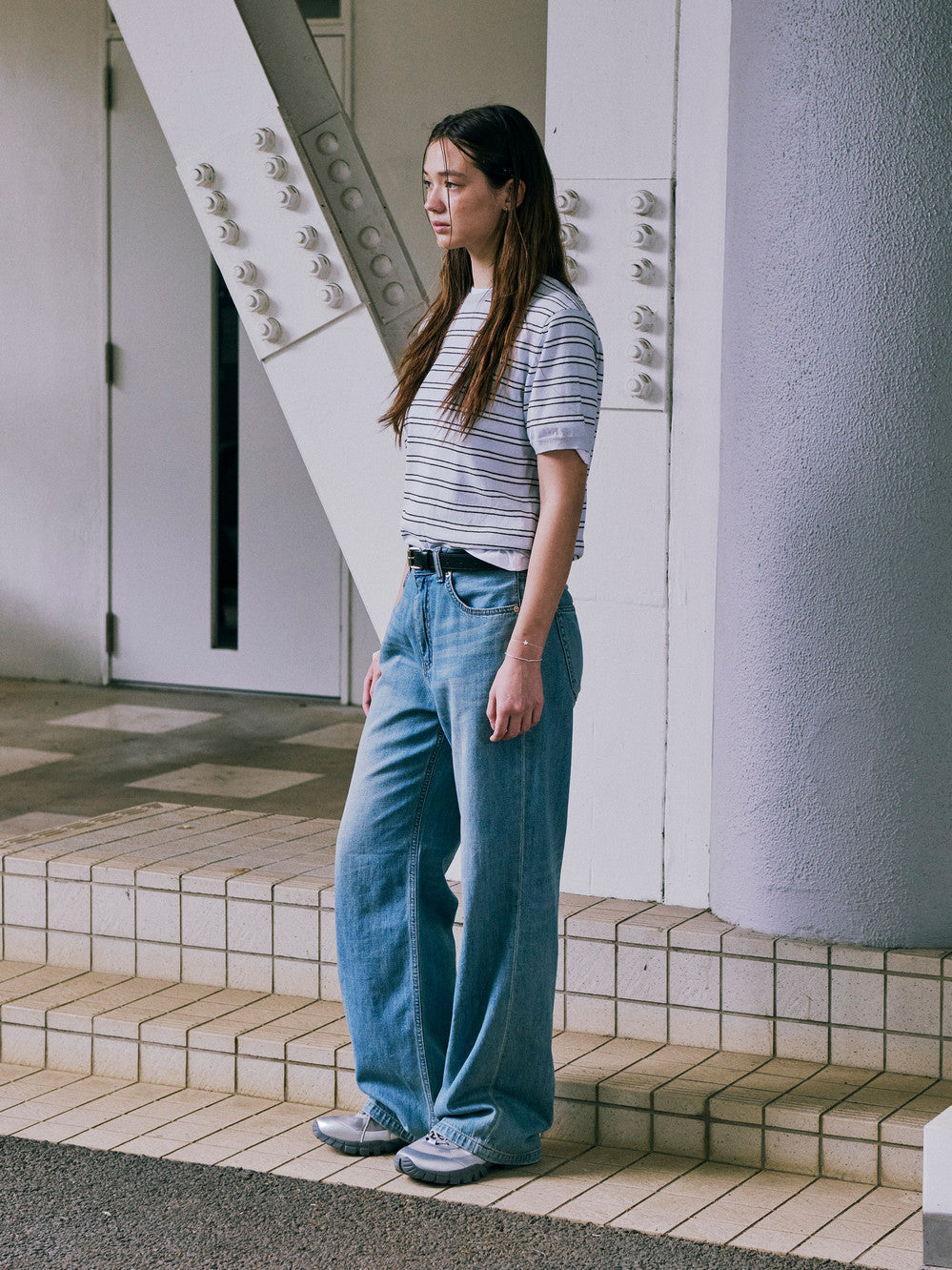 Low Classic Striped Crewneck Knit Tee Blue