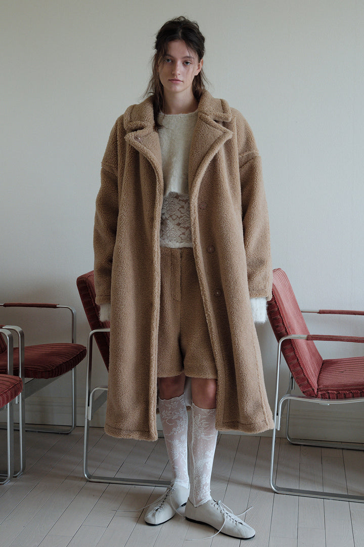 Overdueflair Belted Shearling Coat Camel