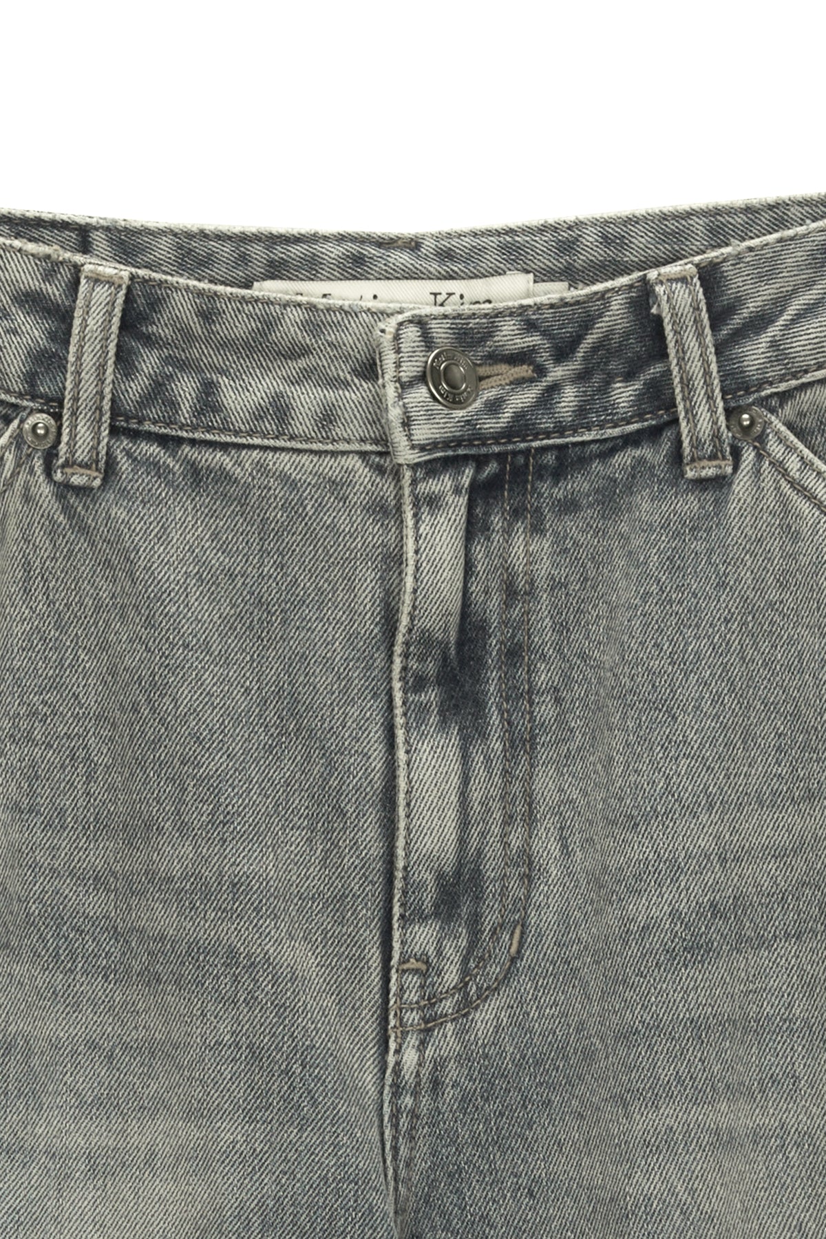 [matinkim] SEMI BOOTS CUT DAMAGE DENIM PANTS IN LIGHT BLUE