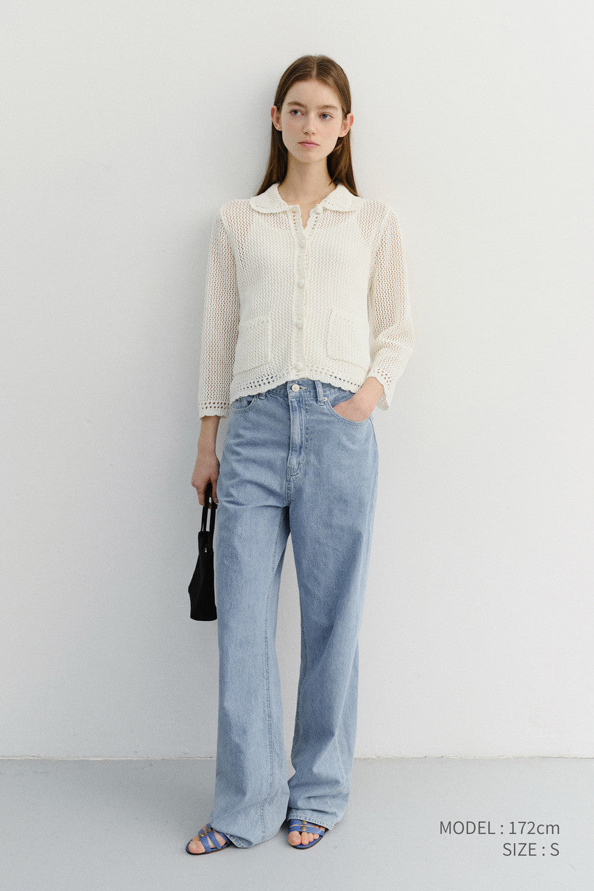Dunst Crochet Collared Cardigan Ivory