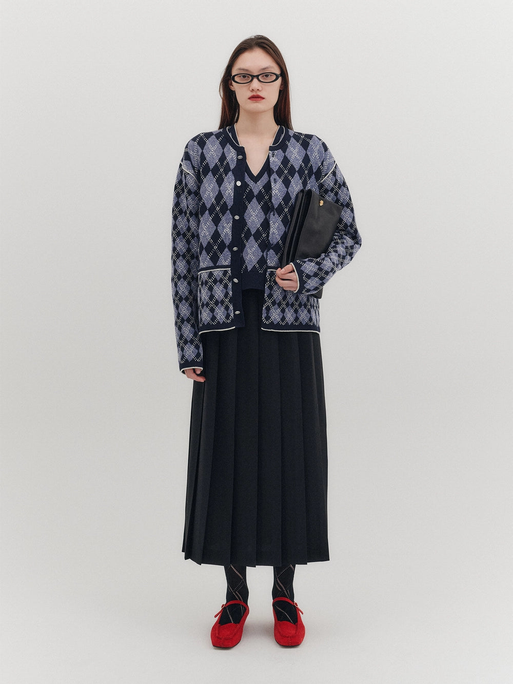 EENK Argyle Knitwear Cardigan - Navy