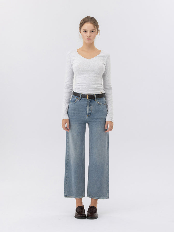 GLOWNY 90s High Rise Wide Leg Jeans (Short) (Light Blue)