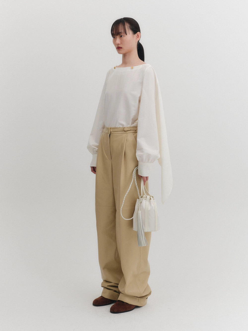EENK Straight Leather Pants - Light Beige