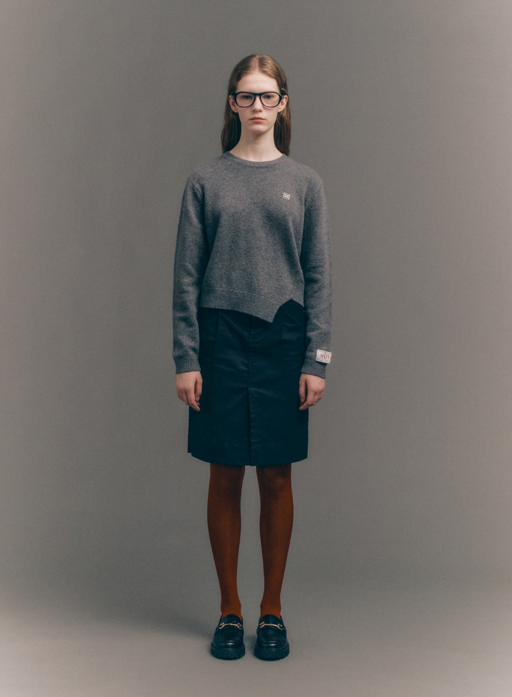 [satur] (W) Dublin Unbalanced Cashmere Blend Knit - Classic Charcoal