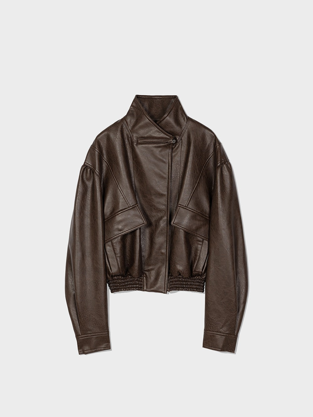 Low Classic Artificial Leather Short Jacket Brown