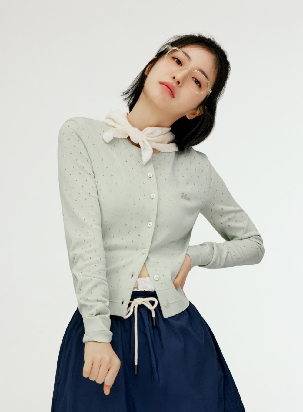 Satur Pointel Crewneck Cardigan - Mint