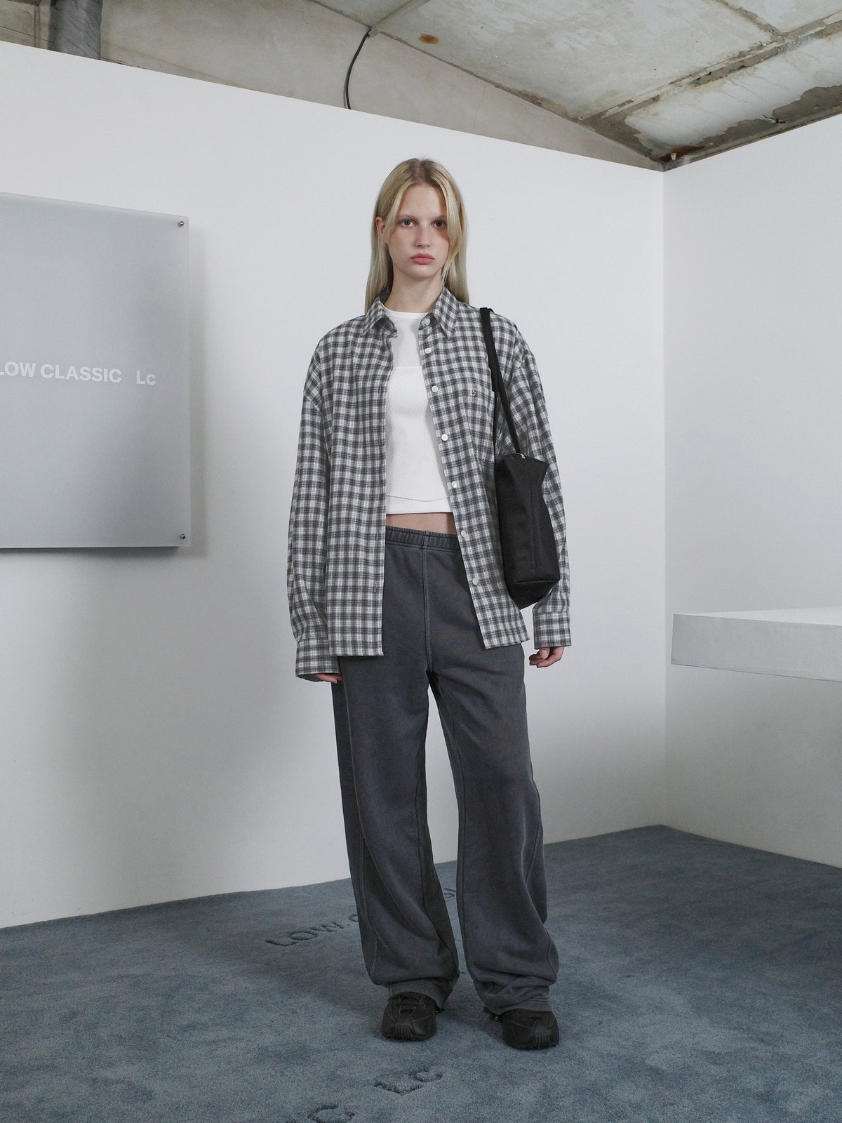 Low Classic Oversized Flannel Shirt Black Check