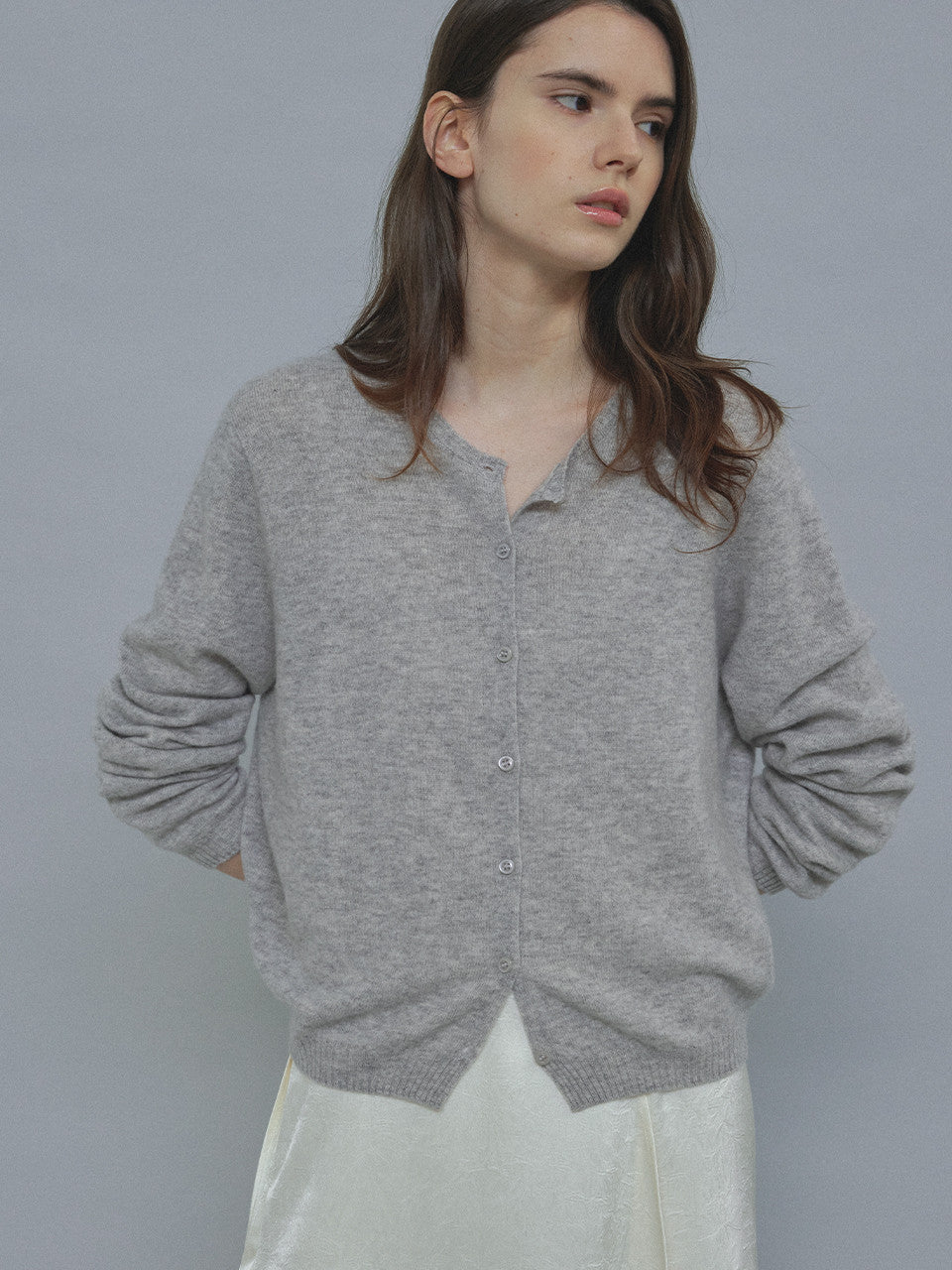 Tillidie Cashmere Blended Wool Cardigan Light gray
