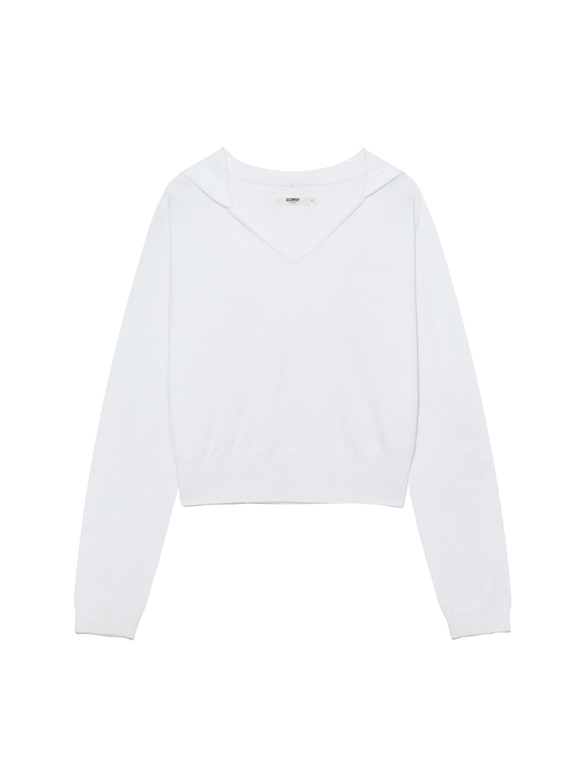 GLOWNY G Hug V-Neck Knit Hoodie (White)