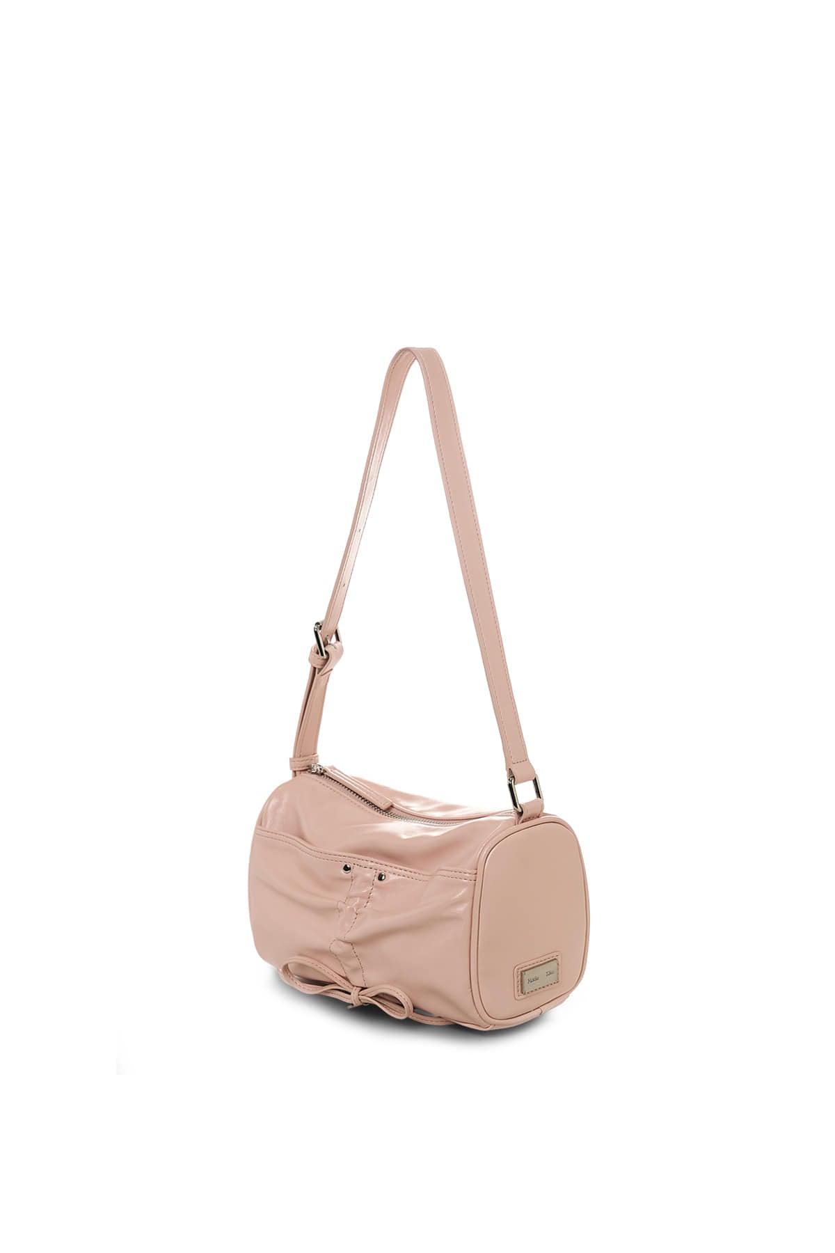 Matin Kim Front Shirring Ribbon Mini Bag in Pink, a premium Korean designer handbag with ribbon detail.