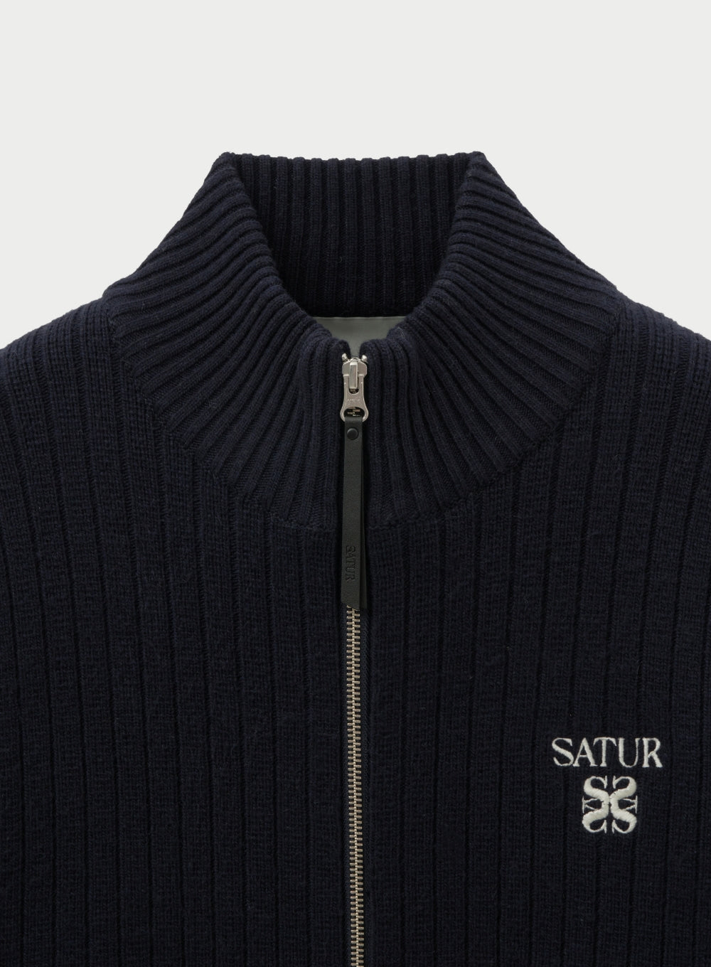 [satur] Faro Half Neck Knit Zip-up - Navy