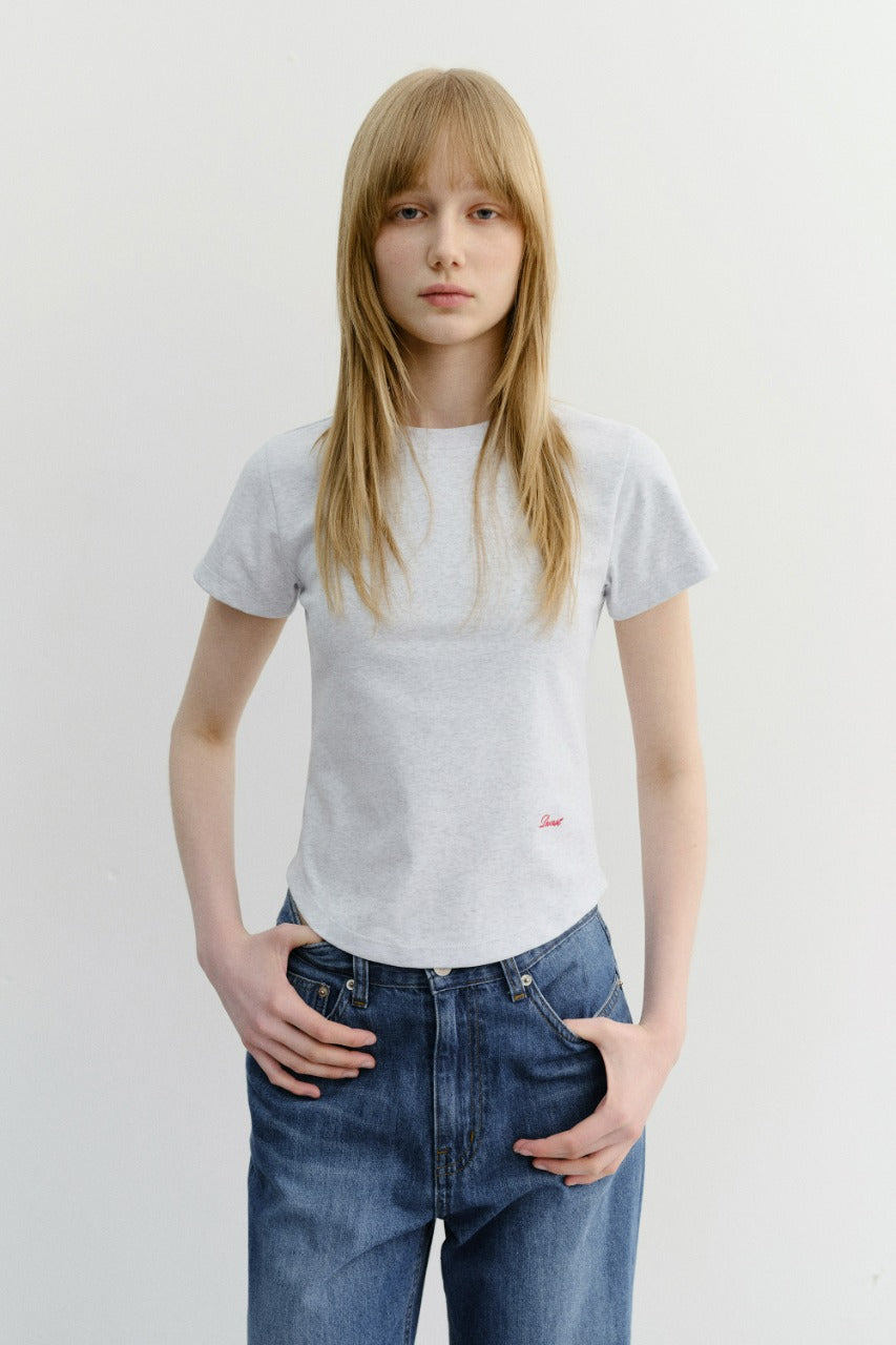 Dunst Curved Hem Slim Top Light Melange Grey