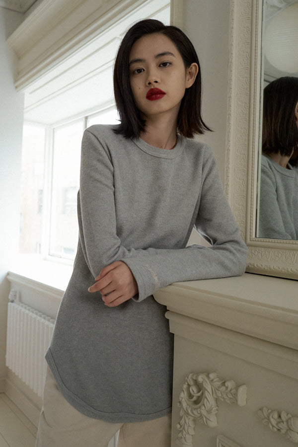 Overdueflair Cut-Out Long Sleeves Top Melange Gray