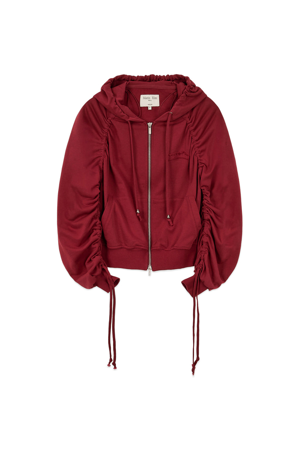 [matinkim] SLEEVE STRING DETAIL HOODY ZIP UP IN RED