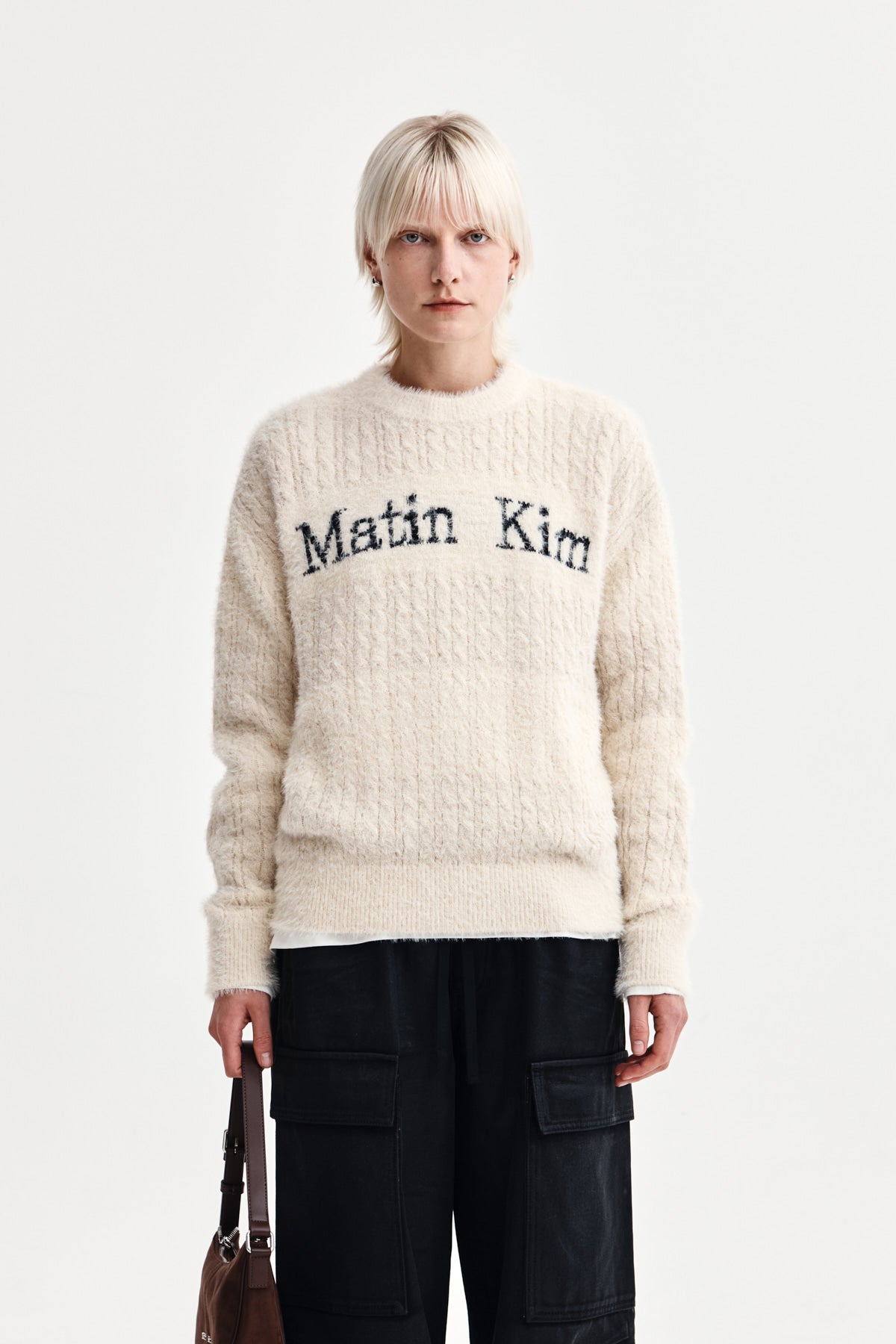 [matinkim] HAIRY CABLE KNIT PULLOVER IN LIGHT BEIGE