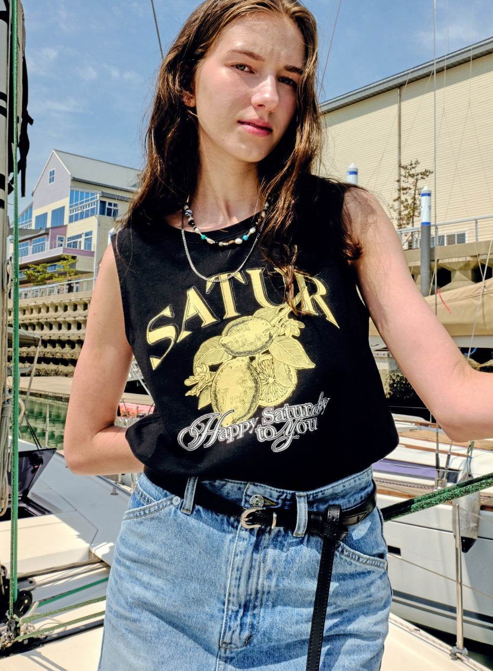 [satur] (W) Lowrise Denim Mini Skirt - Light Blue