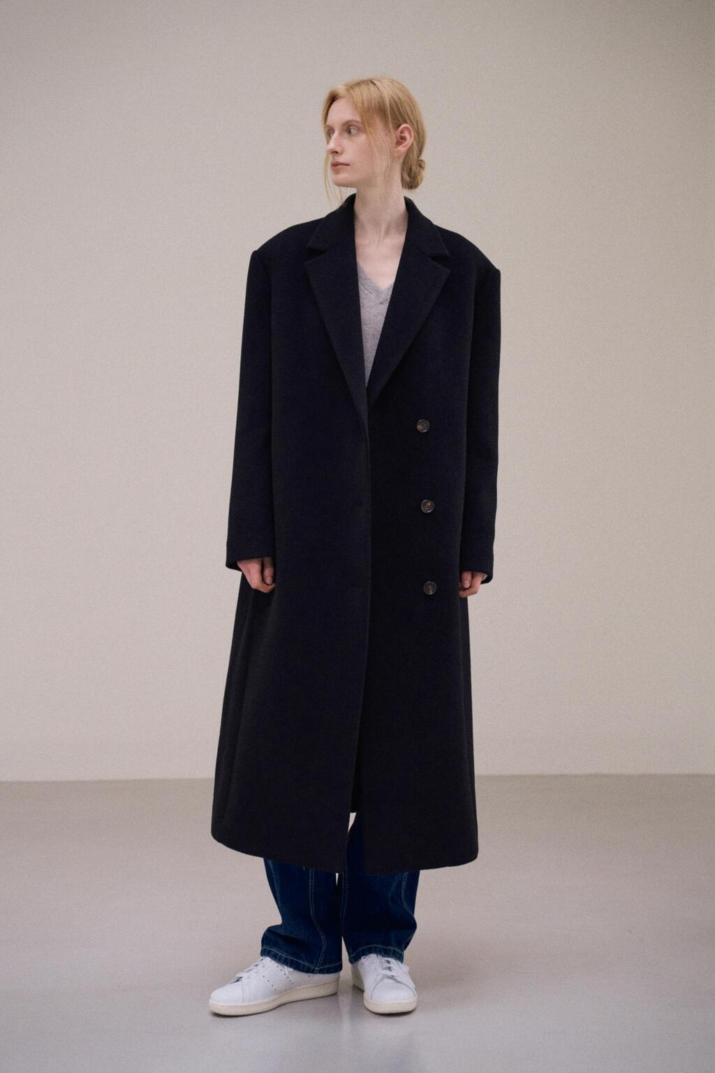 Facade Pattern Cashmere Minimal Coat black