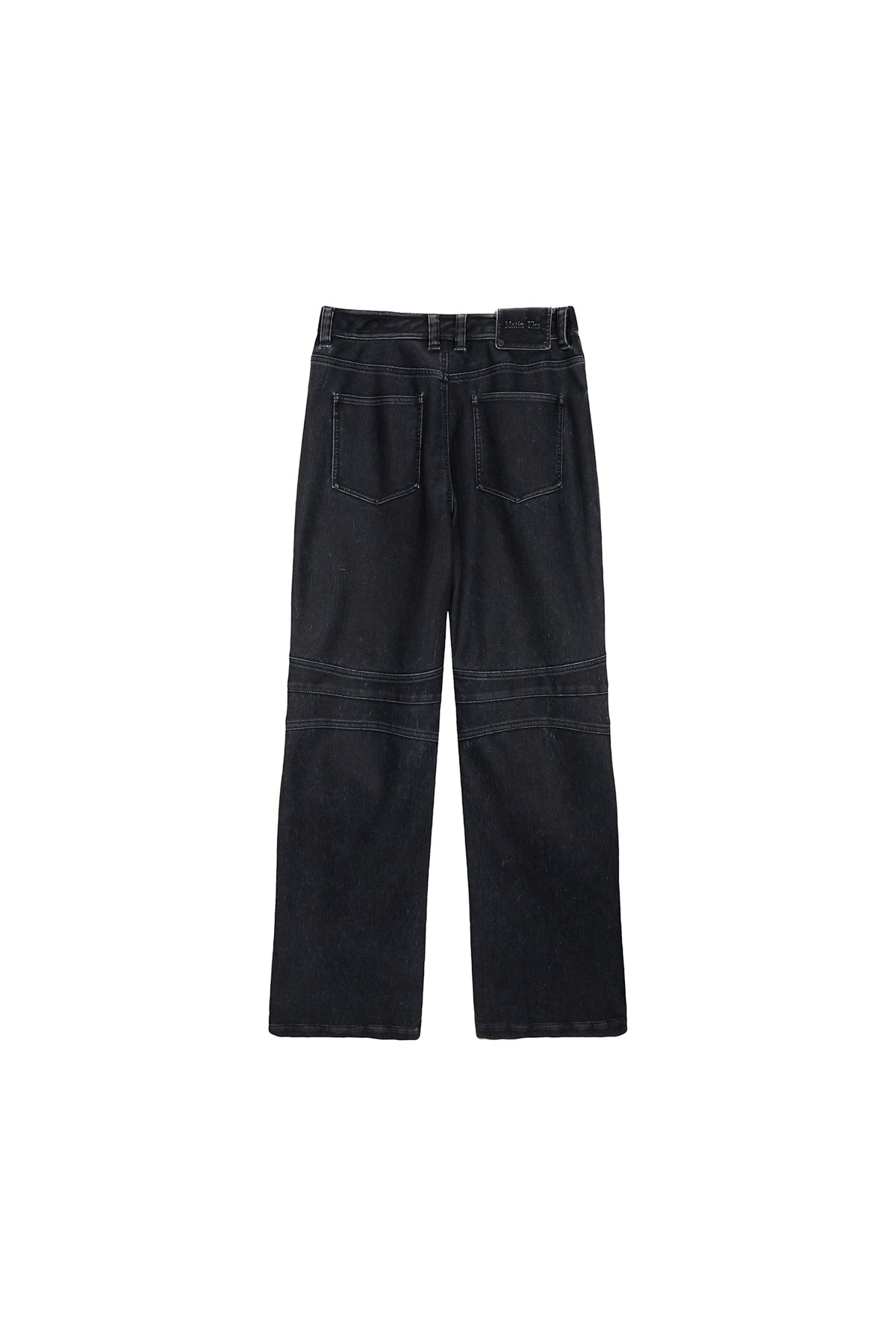 [matinkim] BIKER DETAIL WASHED LEATHER PANTS IN NAVY