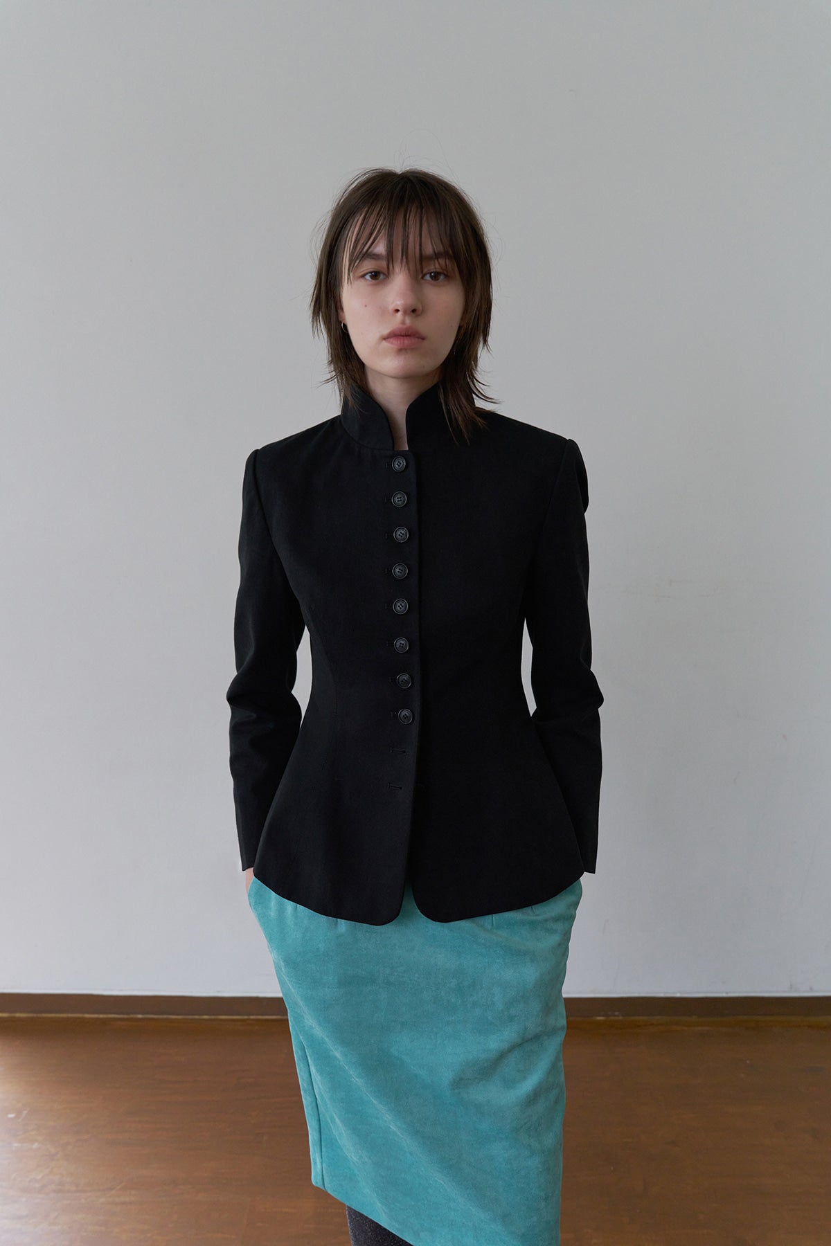 Overdueflair Cotton High-Neck Napoleon Jacket Black