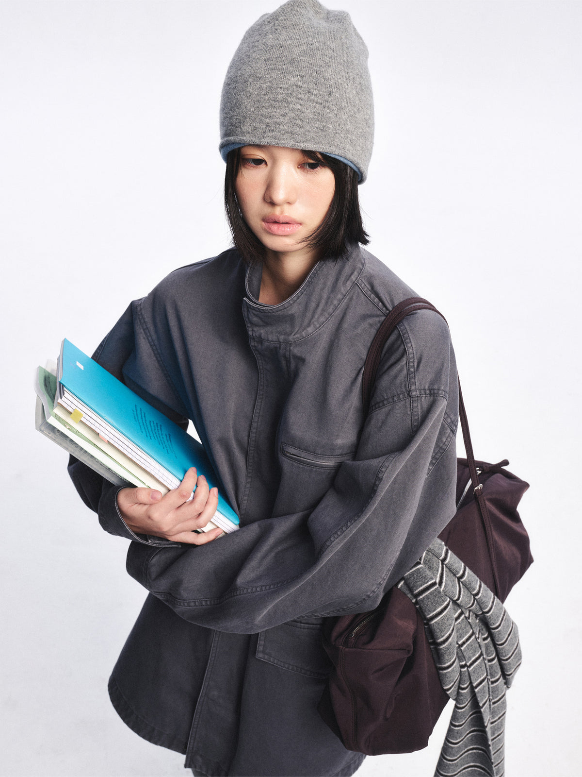 Low Classic Wool Blend Reversible Beanie Melange Grey