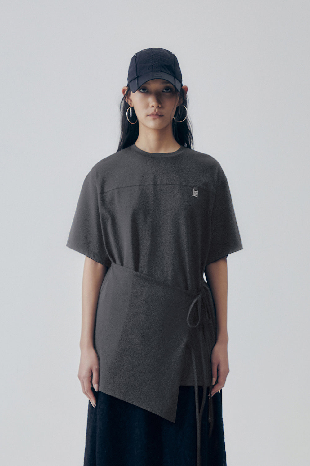 Treemingbird Overlay Tie Detail T-Shirt Gray