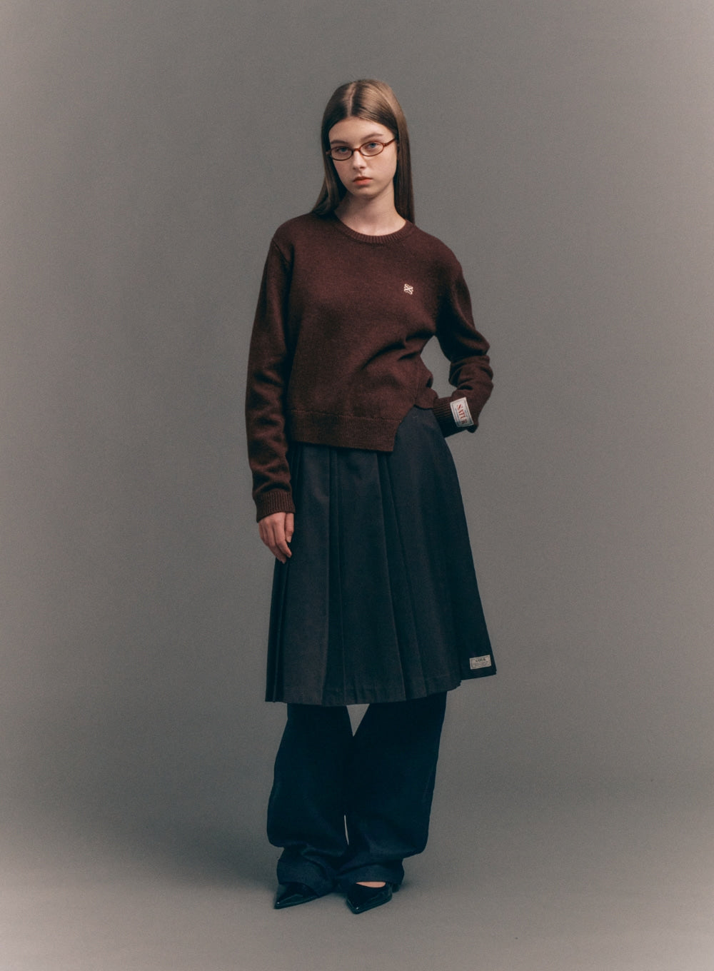 [satur] (W) Dublin Unbalanced Cashmere Blend Knit - Brick Brown