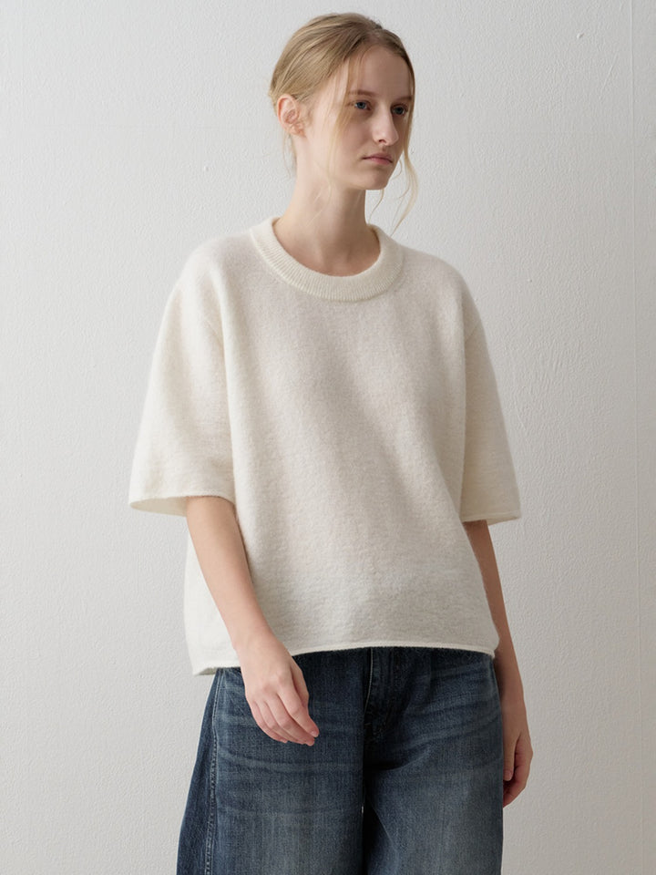 Facade Pattern Mohair Half Sleeve Knitwear ivory
