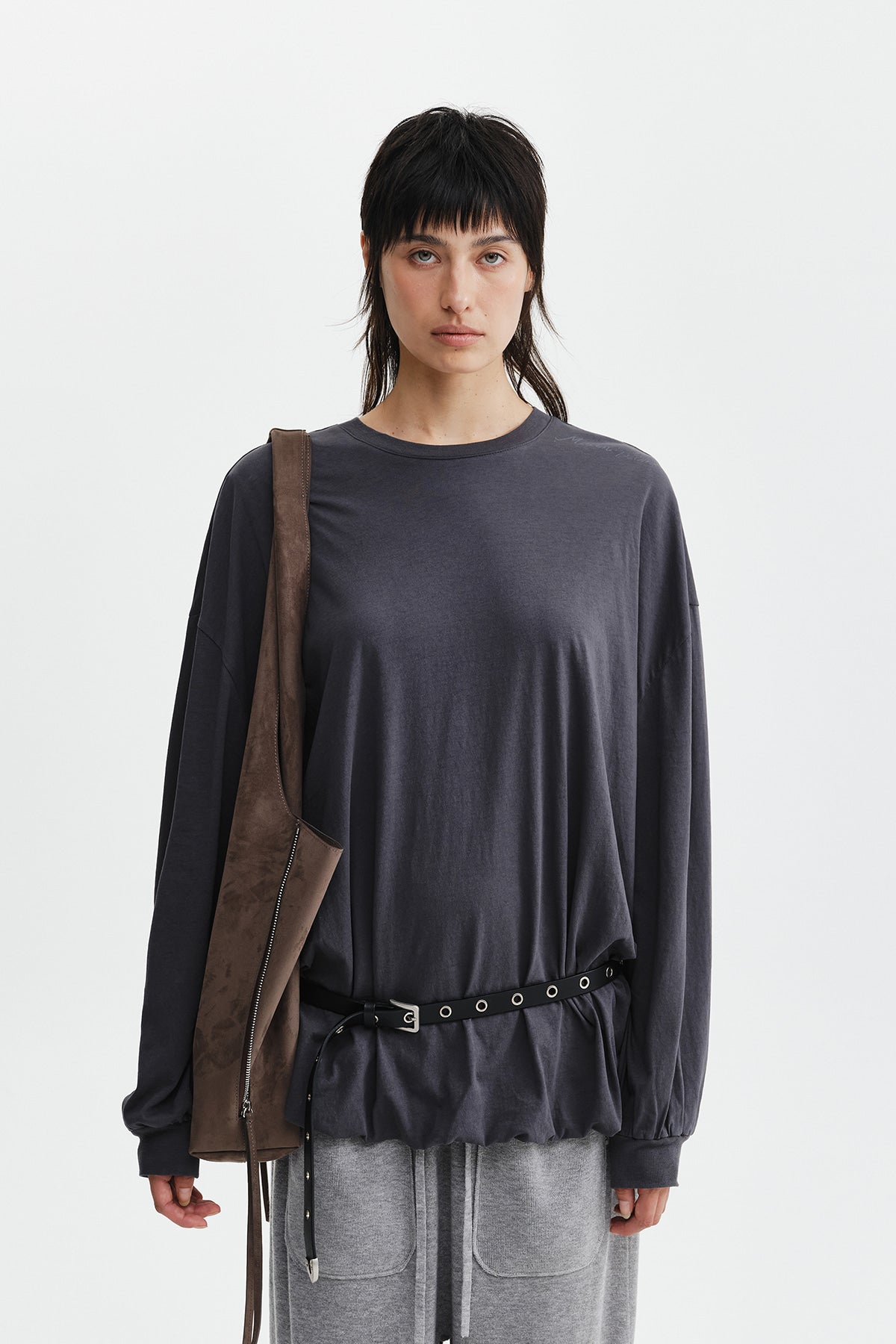 Matinkim Blouson Hem Overfit Top IN Charcoal
