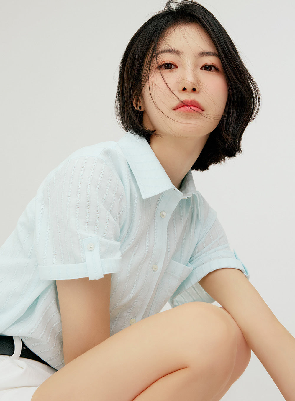 Satur (W) Roll Up Half Shirt - Sky Blue