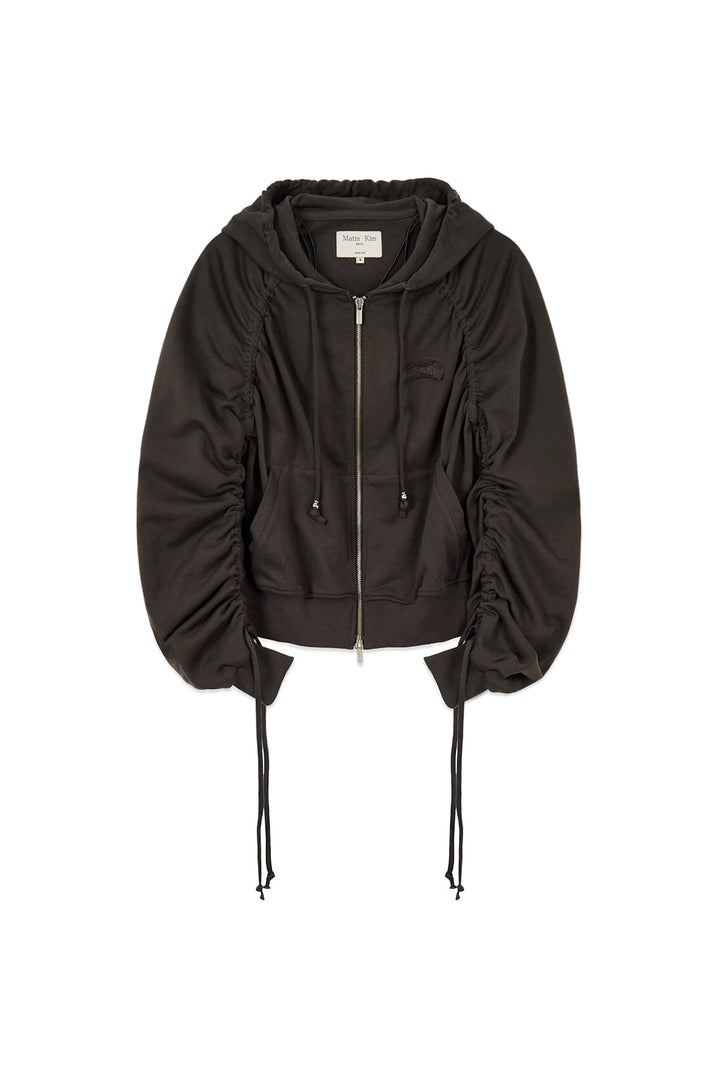Matinkim Sleeve String Detail Hoody Zip UP IN Charcoal