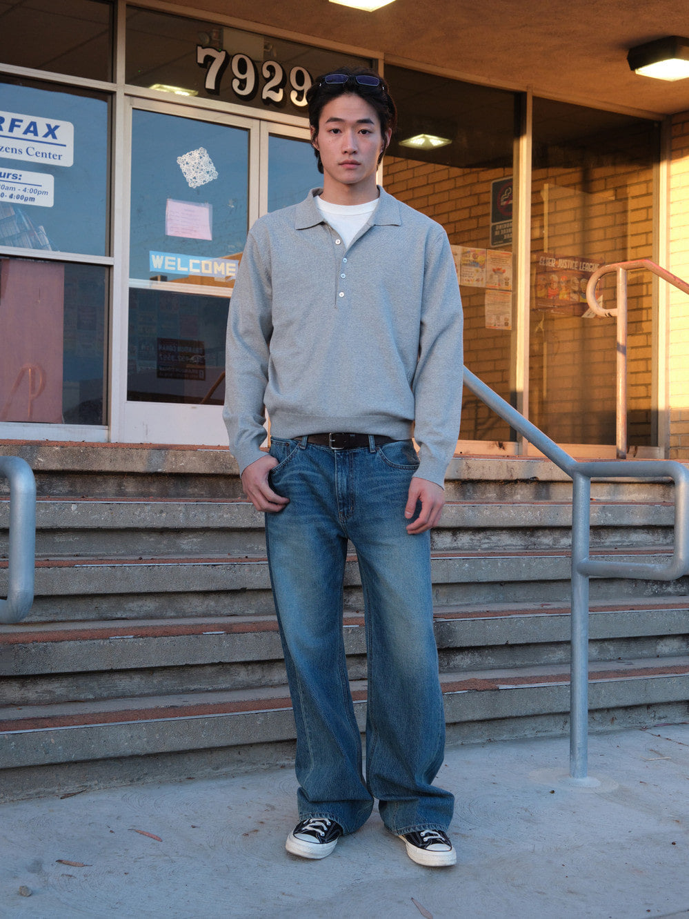 [Low Classic] Polo Sweater_Melange Grey