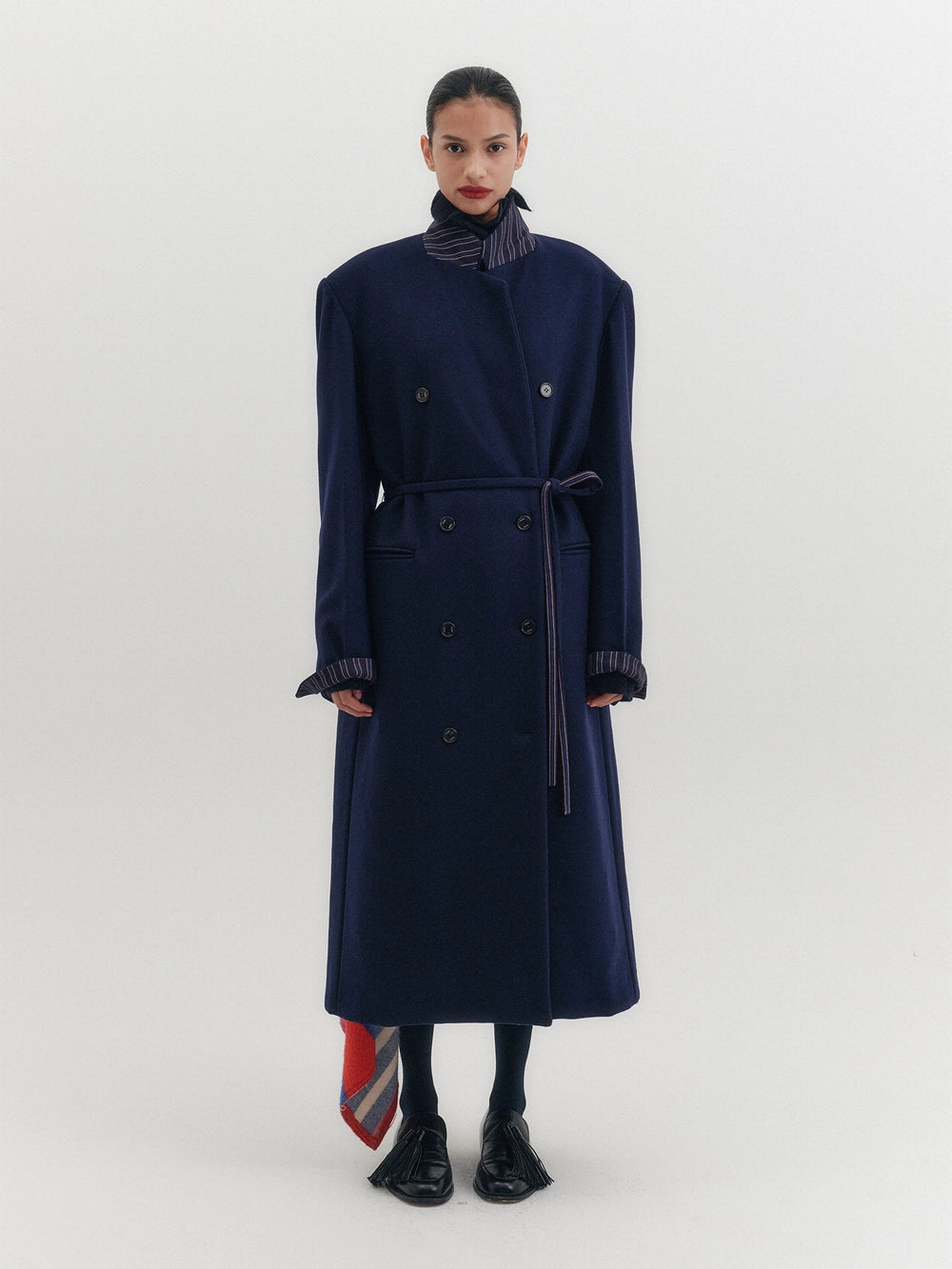 EENK Tailored Belted Long Coat - Navy