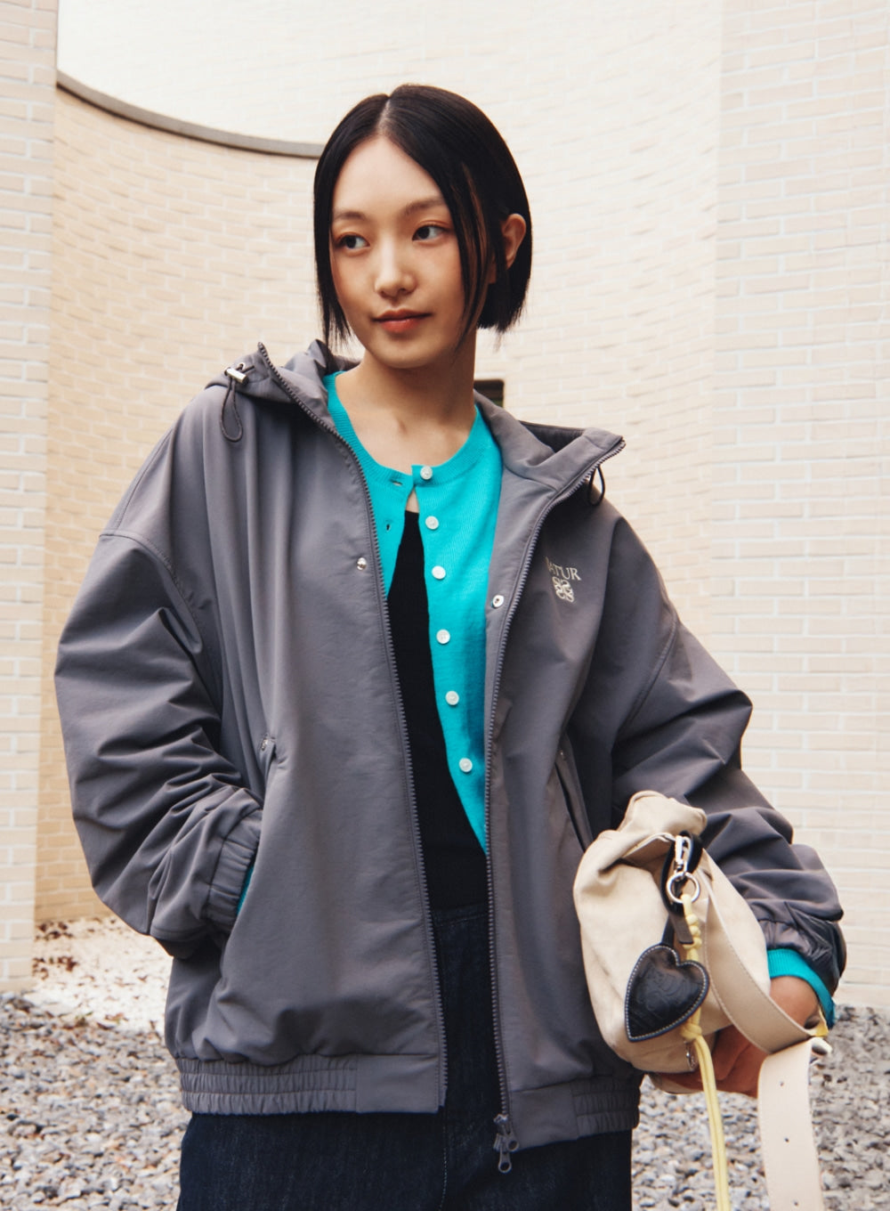 [satur] Teo Nylon Fleece Hood Jacket - Charcoal