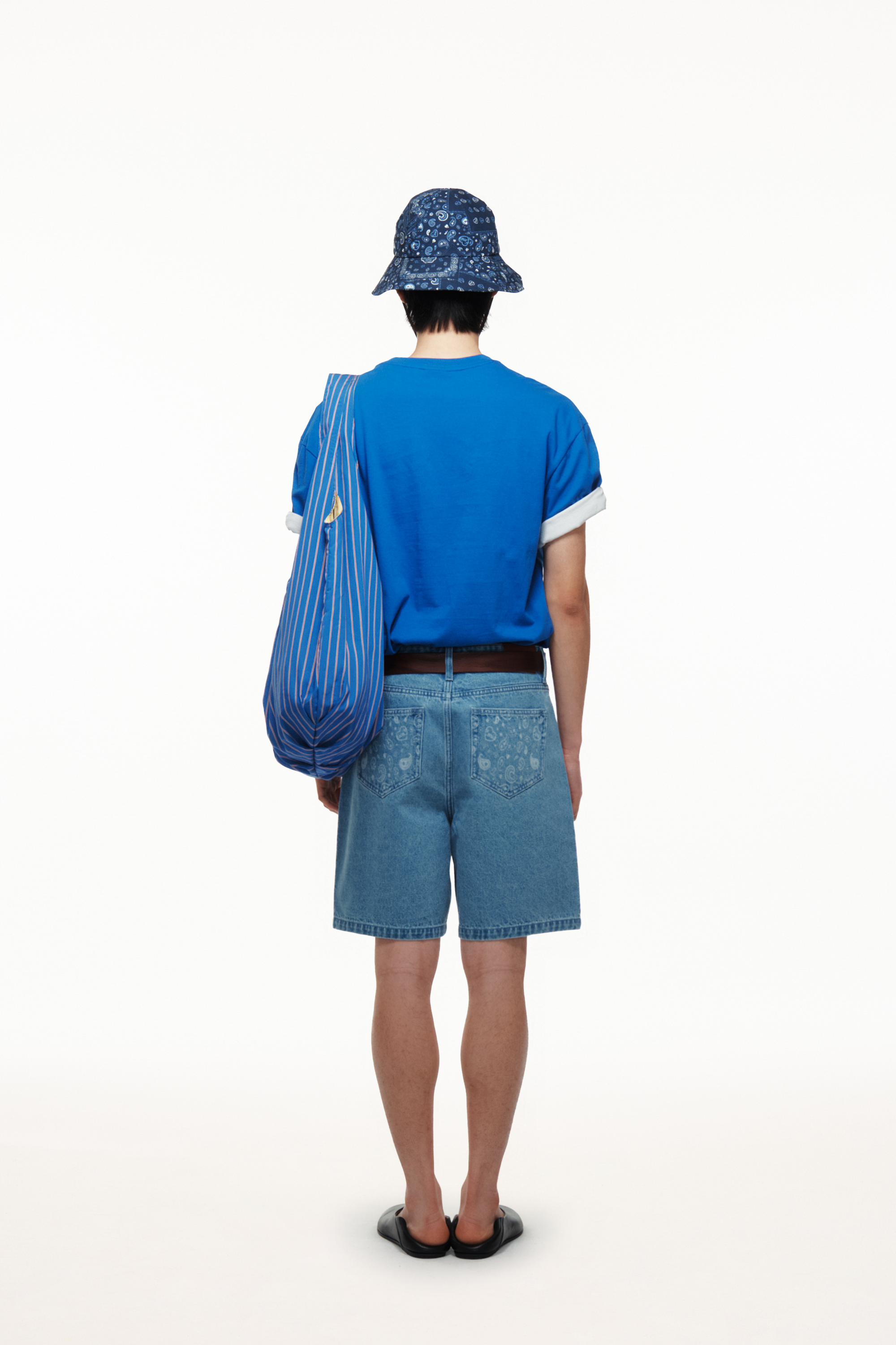 Emis Paisley Denim Shorts-Blue