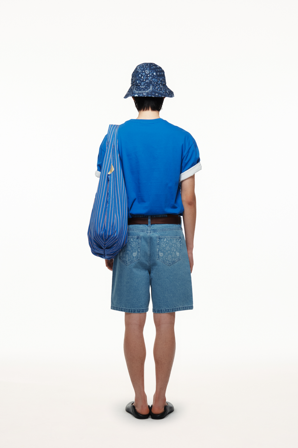 Emis Paisley Denim Shorts-Blue