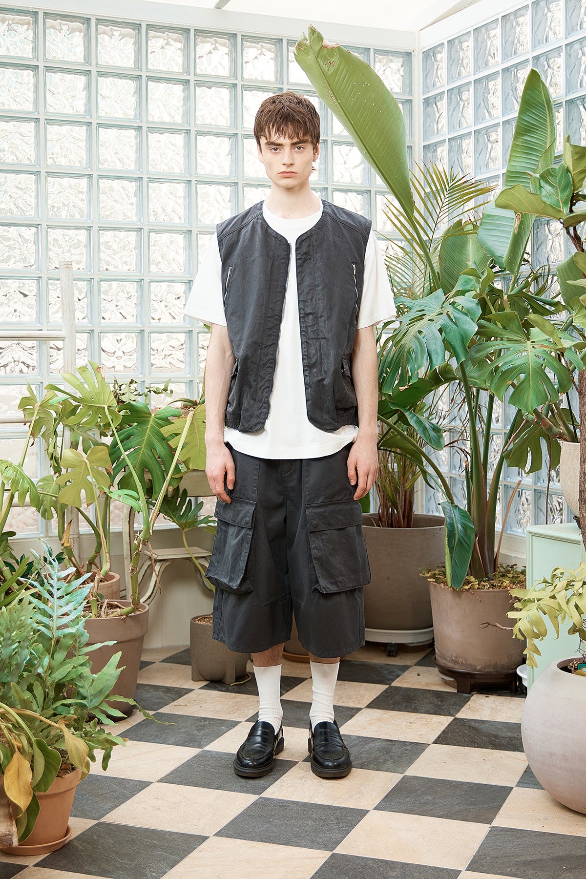 Matinkim Coated Cotton Bermuda Pants For Men IN Charcoal