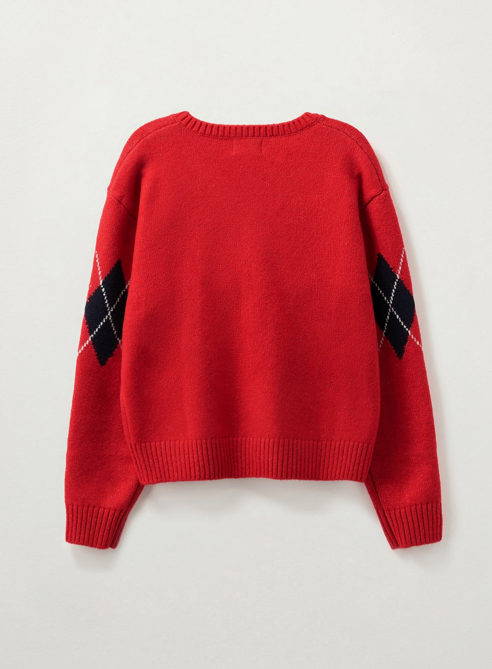 [satur] (W) Argyle V-Neck Pullover Knit - Red
