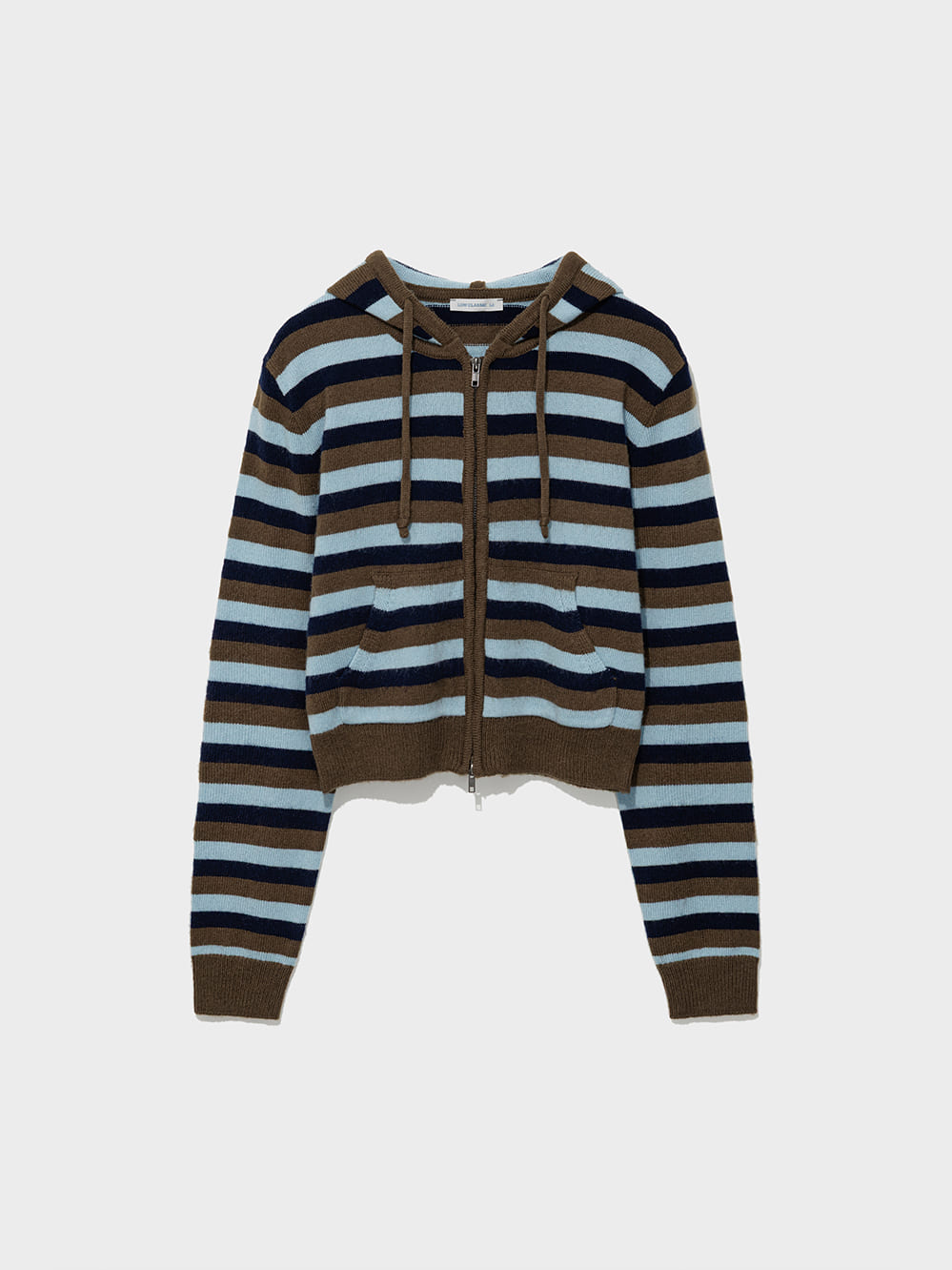 Low Classic Striped Zip-Up Hoodie Sweater Brown
