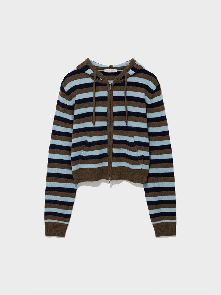 Low Classic Striped Zip-Up Hoodie Sweater Brown