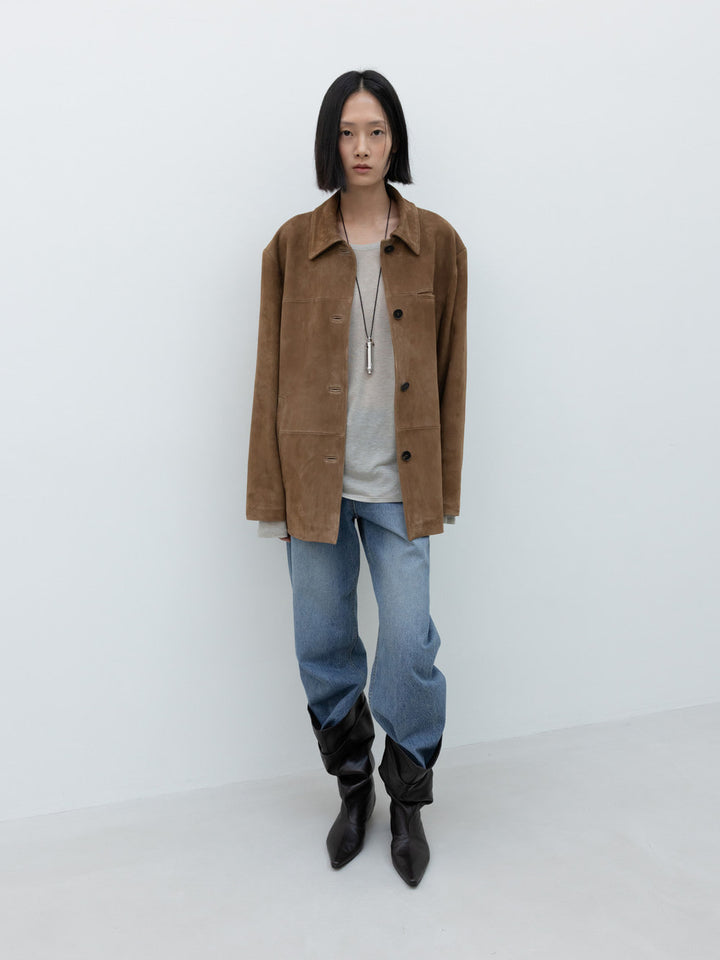 Low Classic Real Leather Work Jacket Brown Suede