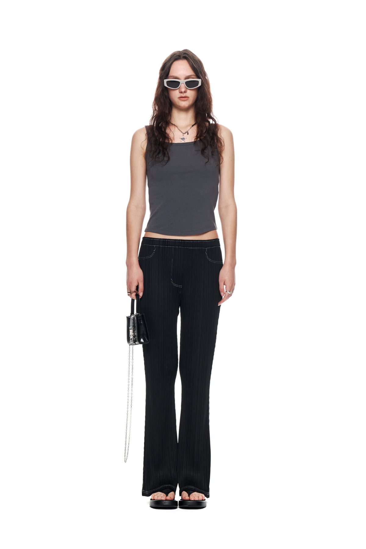 [matinkim] PLEATS STITCH LAYERED PANTS IN BLACK